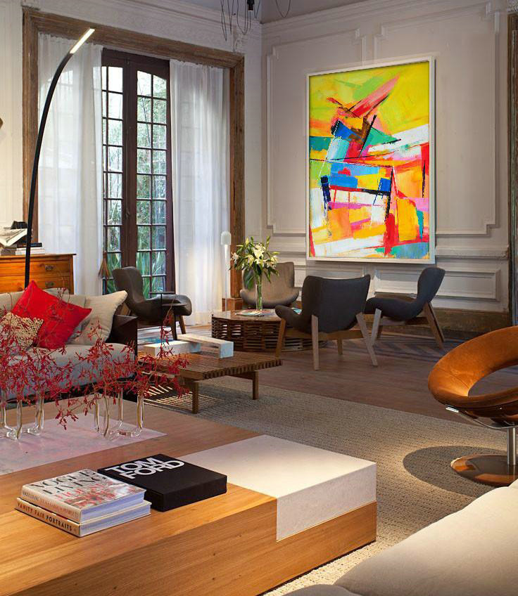 Abstract Art Decor Large Canvas Painting,Vertical Palette Knife Contemporary Art,Acrylic Painting On Canvas,Yellow,Red,Blue,White.etc